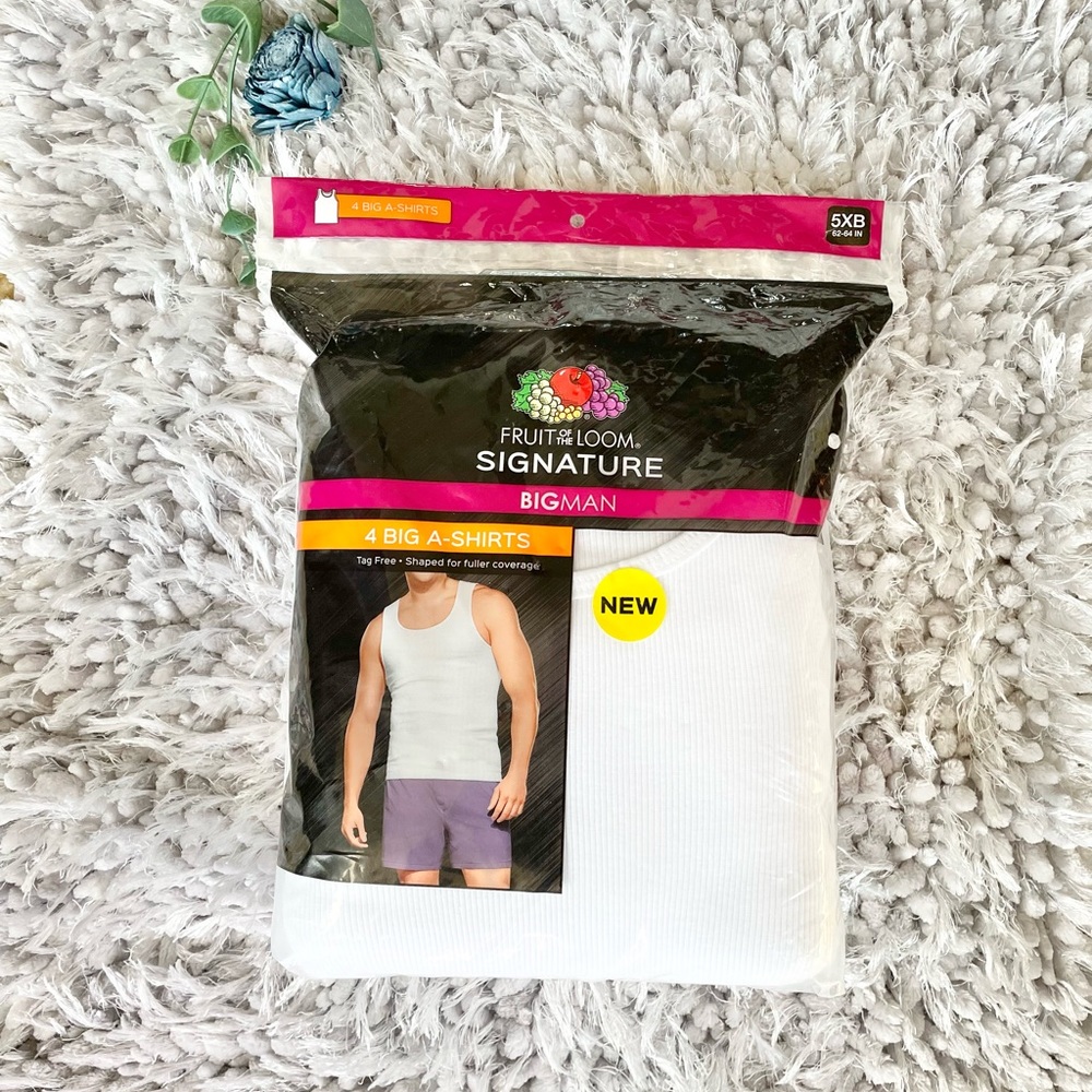 NWT 4PK FRUIT OF THE LOOM SIGNATURE BIG A-SHIRTS SHAPED FOR FULLER COVERAGE 5XB